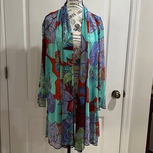 Ali Miles 2X Topper/Cardigan/Open Front semi-Sheer floral